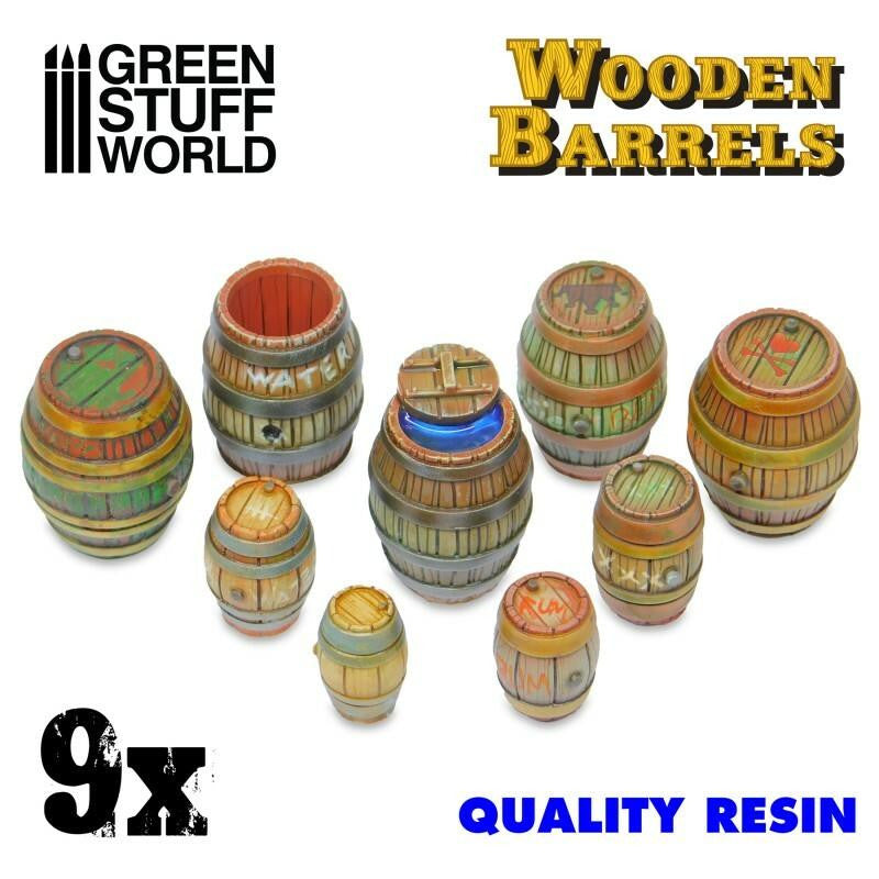 Green Stuff World 9x Resin Wooden Barrels