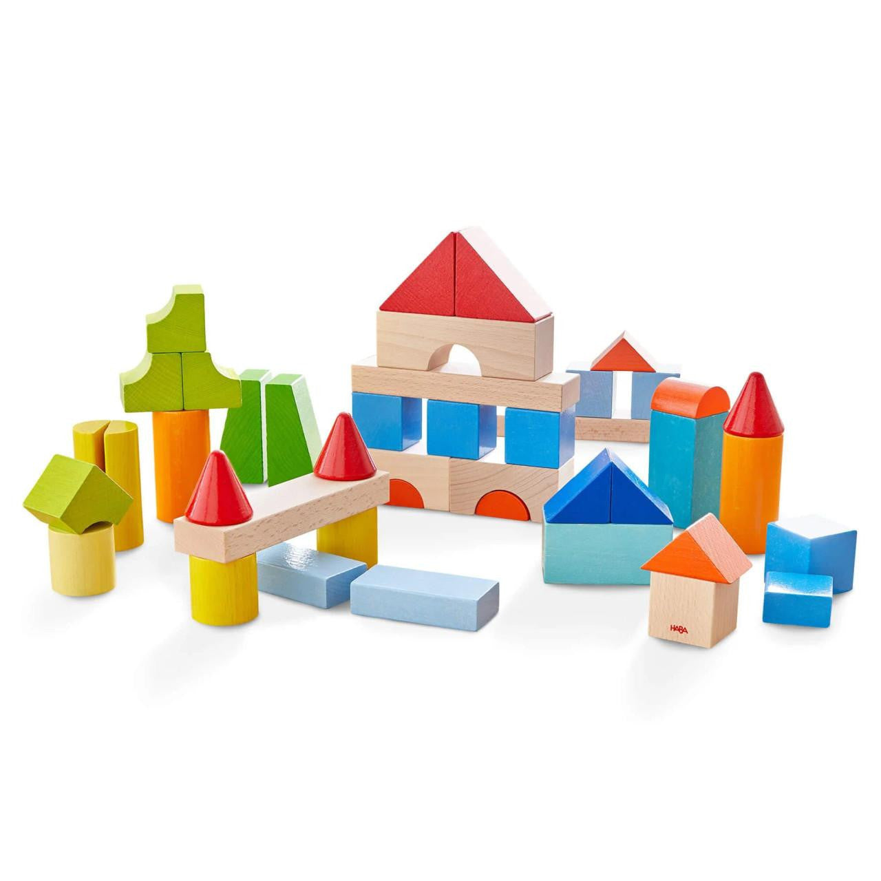 HABA USA Colored Wooden Building Blocks - 46 Piece Set 