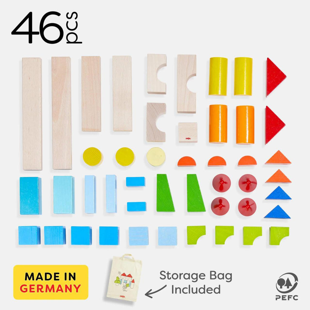 HABA USA Colored Wooden Building Blocks - 46 Piece Set 