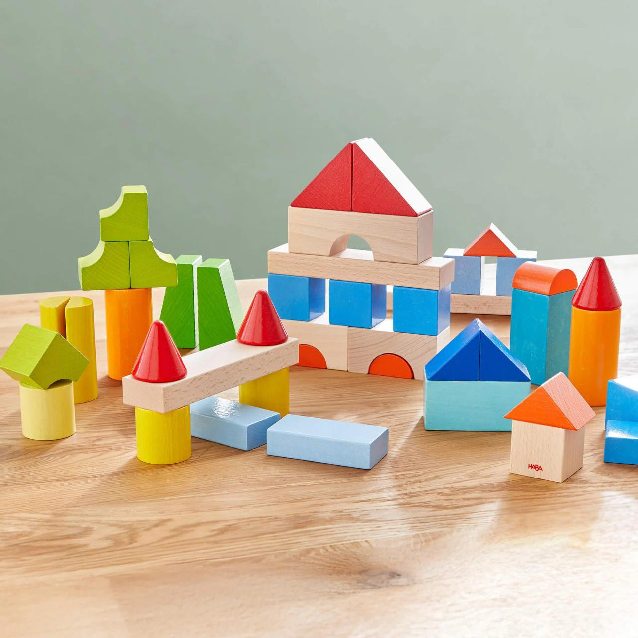 HABA USA Colored Wooden Building Blocks - 46 Piece Set 