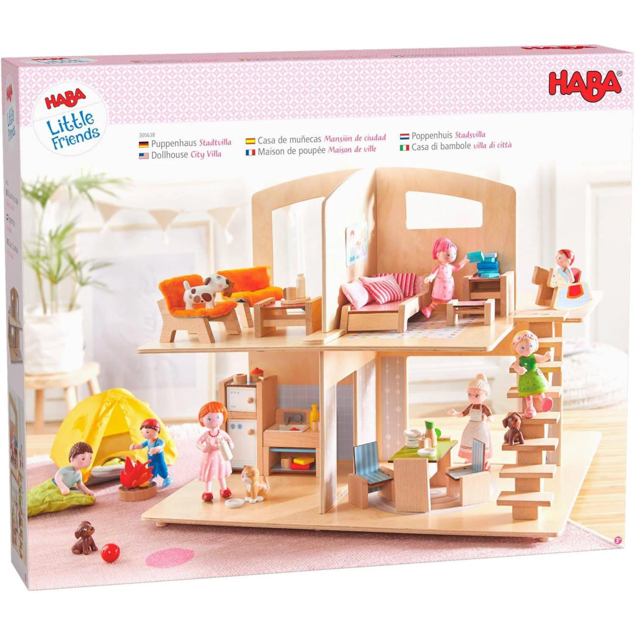 HABA USA Little Friends Dollhouse Town Villa with Furniture  