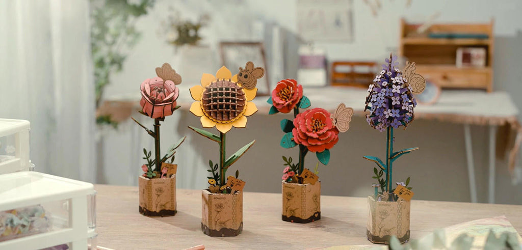 Hands Craft 3D Wooden Flower Puzzle Bundle Pack 