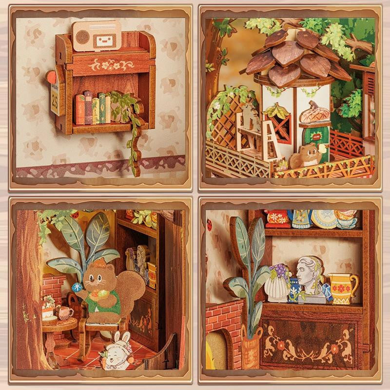 Hands Craft DIY Book Nook Kit: Squirrel Collector with Dust Cover HCB107 