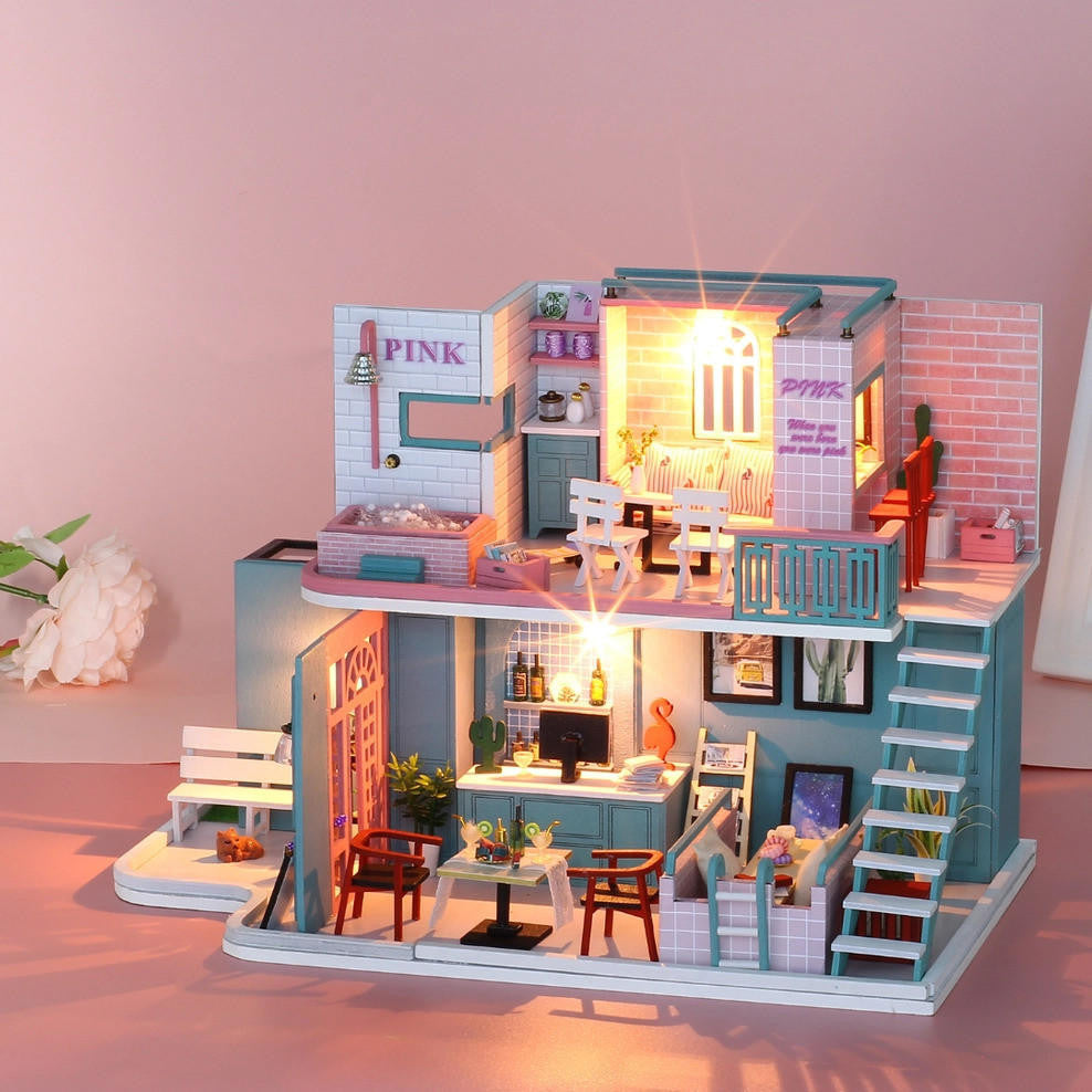 Hands Craft DIY Miniature House Kit: Pink Café 