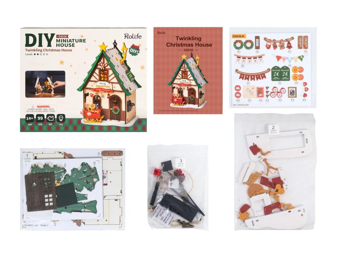 Hands Craft DIY Miniature House Kit: Twinkling Christmas House 