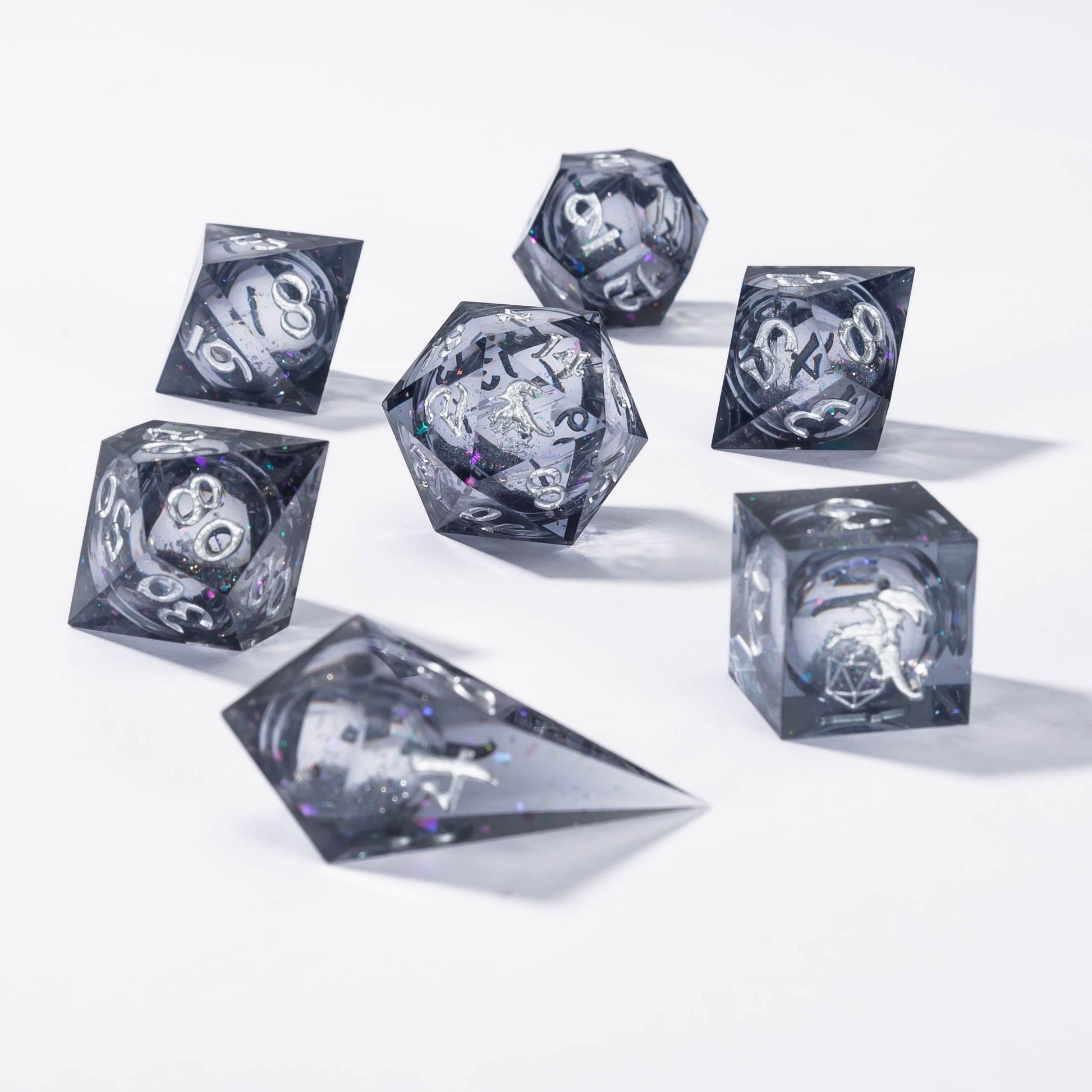HYMGHO Magic Rainbow liquid core seven piece RPG dice set, BRR039