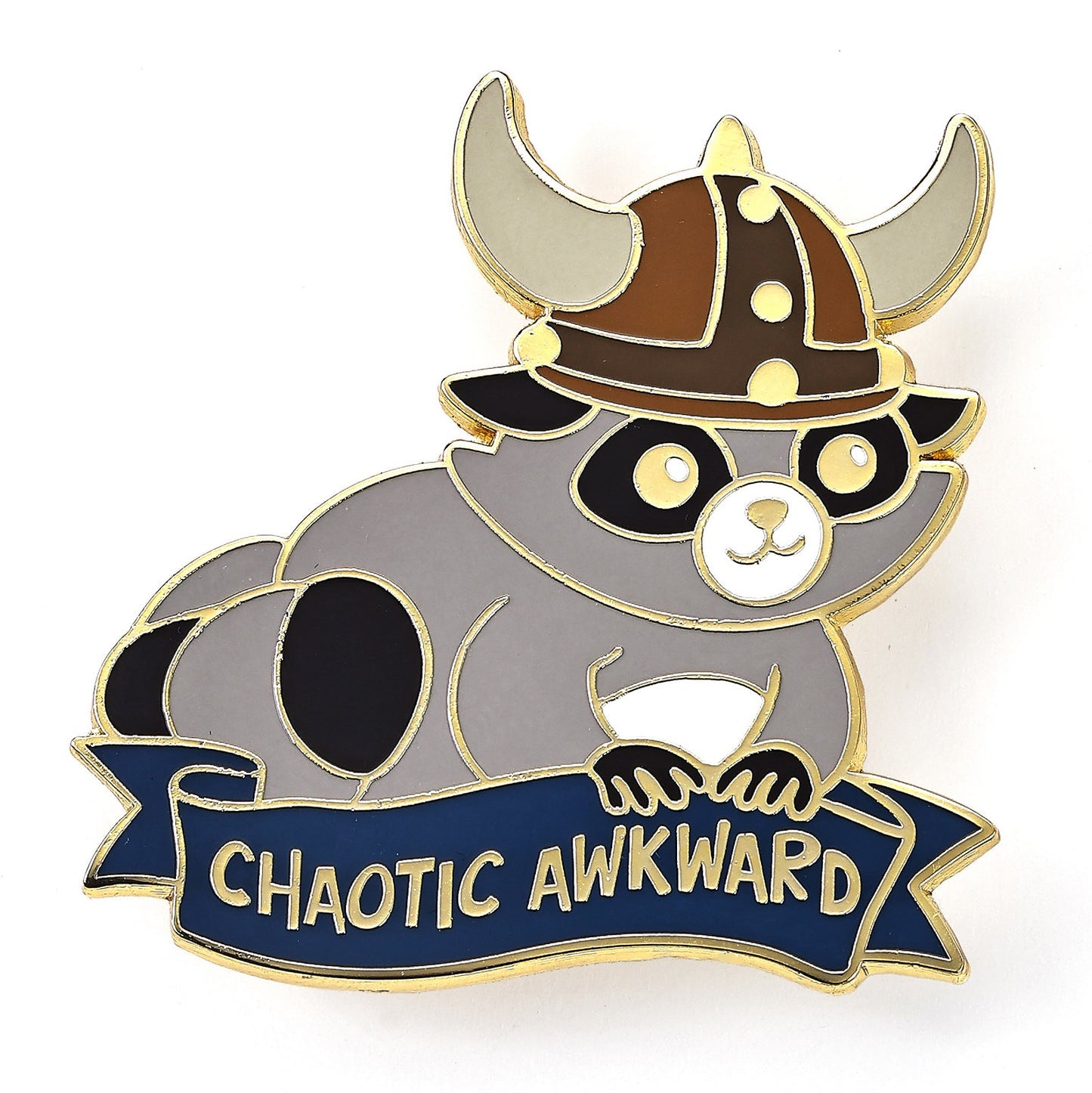 HYMGHO Chaotic Awkward Raccoon enamel pin, official HYMGHO product photo