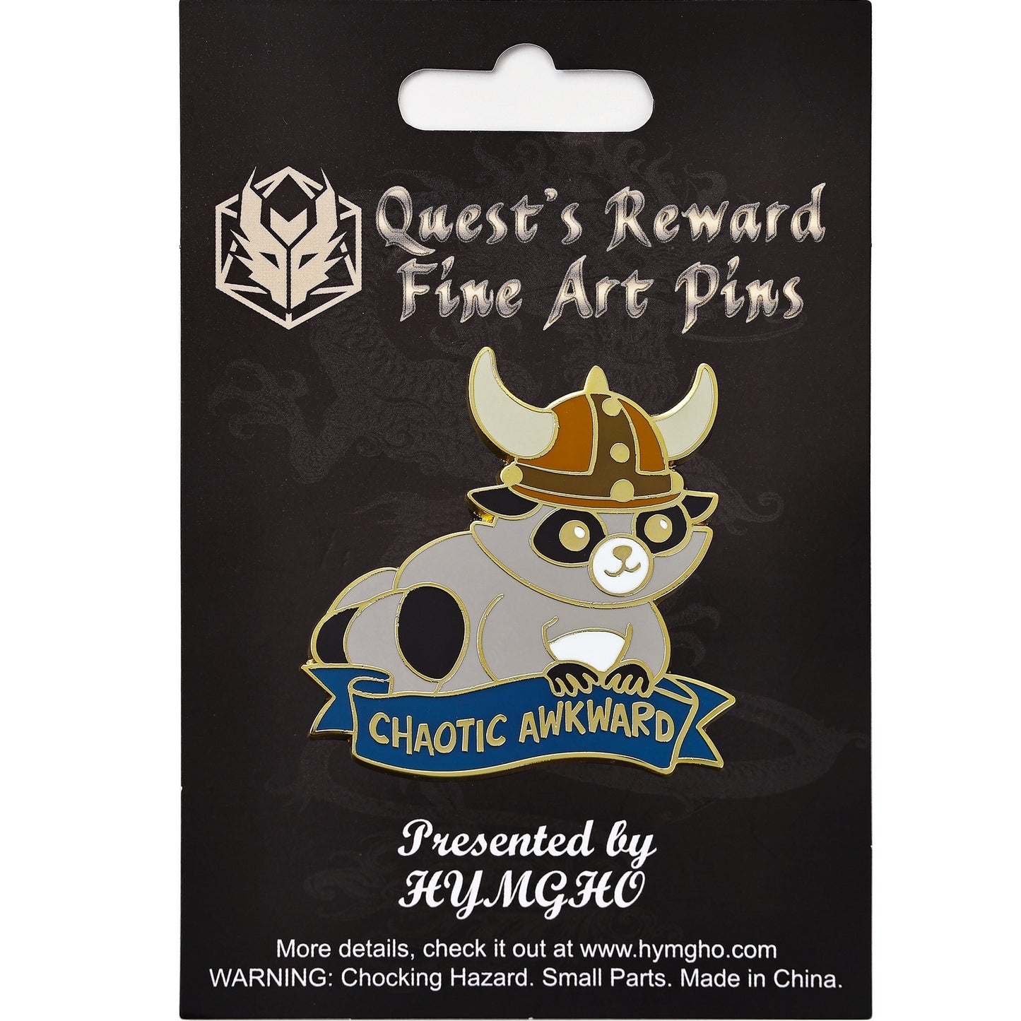 HYMGHO Chaotic Awkward Raccoon enamel pin, alternate official HYMGHO product photo
