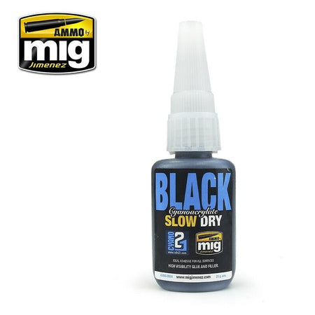 MiG Ammo Black CA Glue Slow Dry High Visibility 21g 8034
