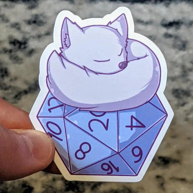 Arctic Fox Sleeping On D20 Sticker