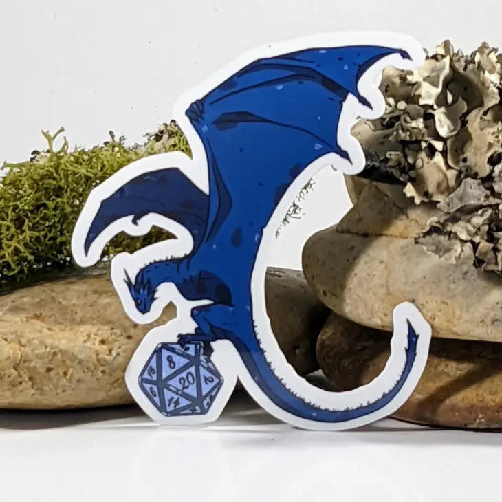 Mimic Gaming Co Blue Dragon Swooping Down To Grab D20 Sticker 