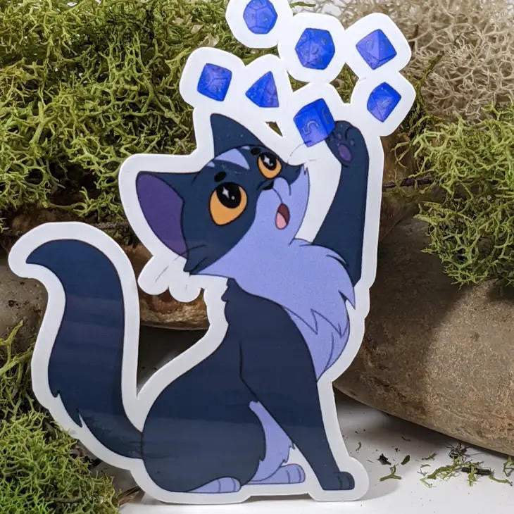 Mimic Gaming Co Cat Batting Polyhedral Dice Sticker 
