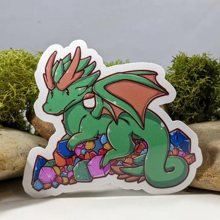 Mimic Gaming Co Green Dragon Guarding Horde of Dice Sticker 