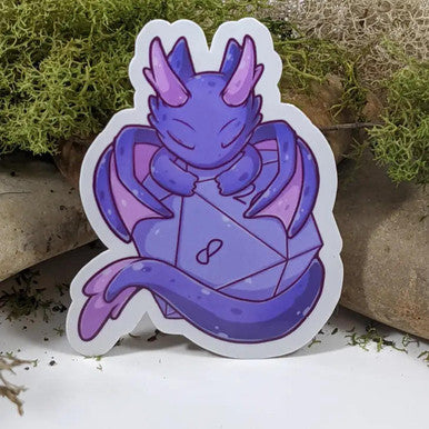 Purple Dragon With Polyhedral Dice Sticker
