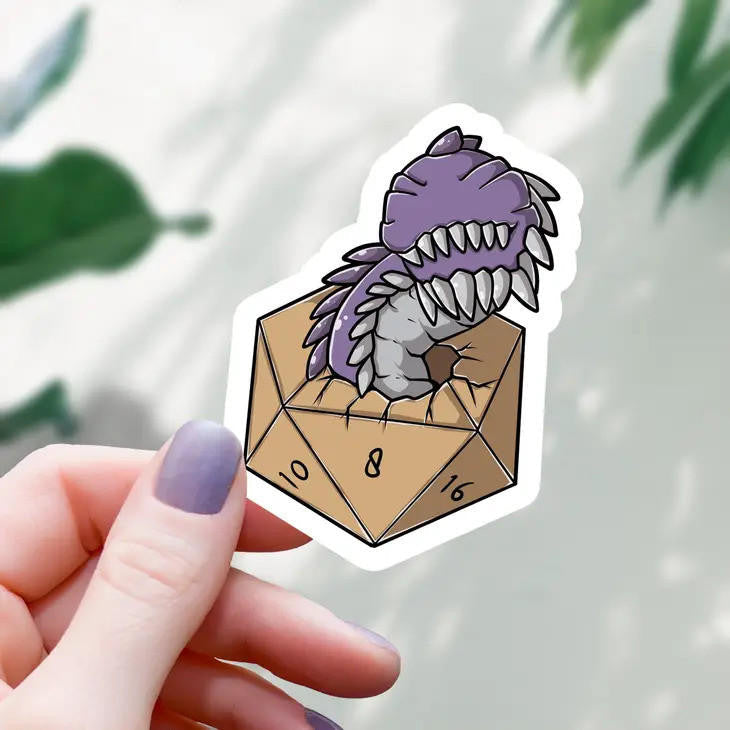 d20 monsters Purple Monster Hatching From D20 Sticker