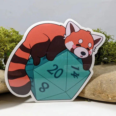Sleepy Red Panda On Polyhedral D20 Dice Sticker