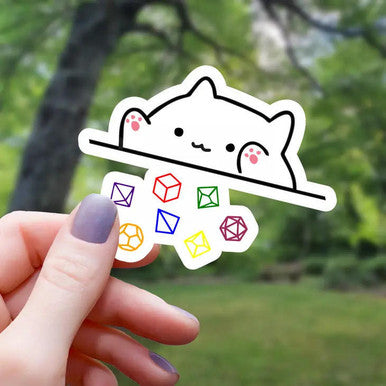 White Cat Throwing Polyhedral Dice Sticker