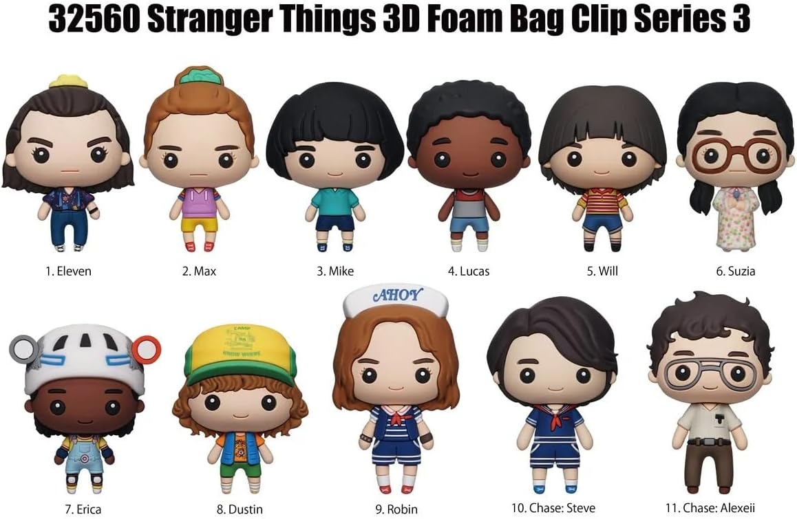 Stranger Things 3D Foam Bag Clip, Series 3, collection lineup showing possible designs