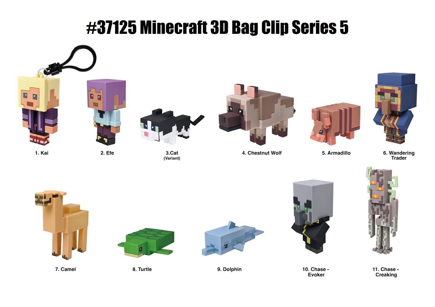 Minecraft 3D Foam Bag Clip, Series 5, collection lineup showing possible designs