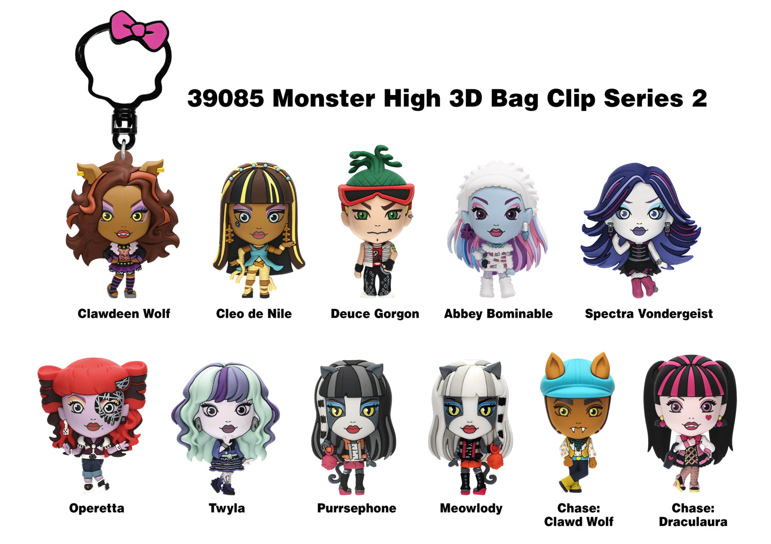 Monster High 3D Foam Bag Clip, Series 2, collection lineup showing possible designs