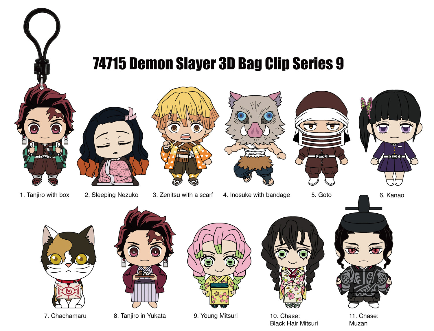 Demon Slayer (Season 3) 3D Foam Bag Clip, Series 9, collection lineup showing possible designs