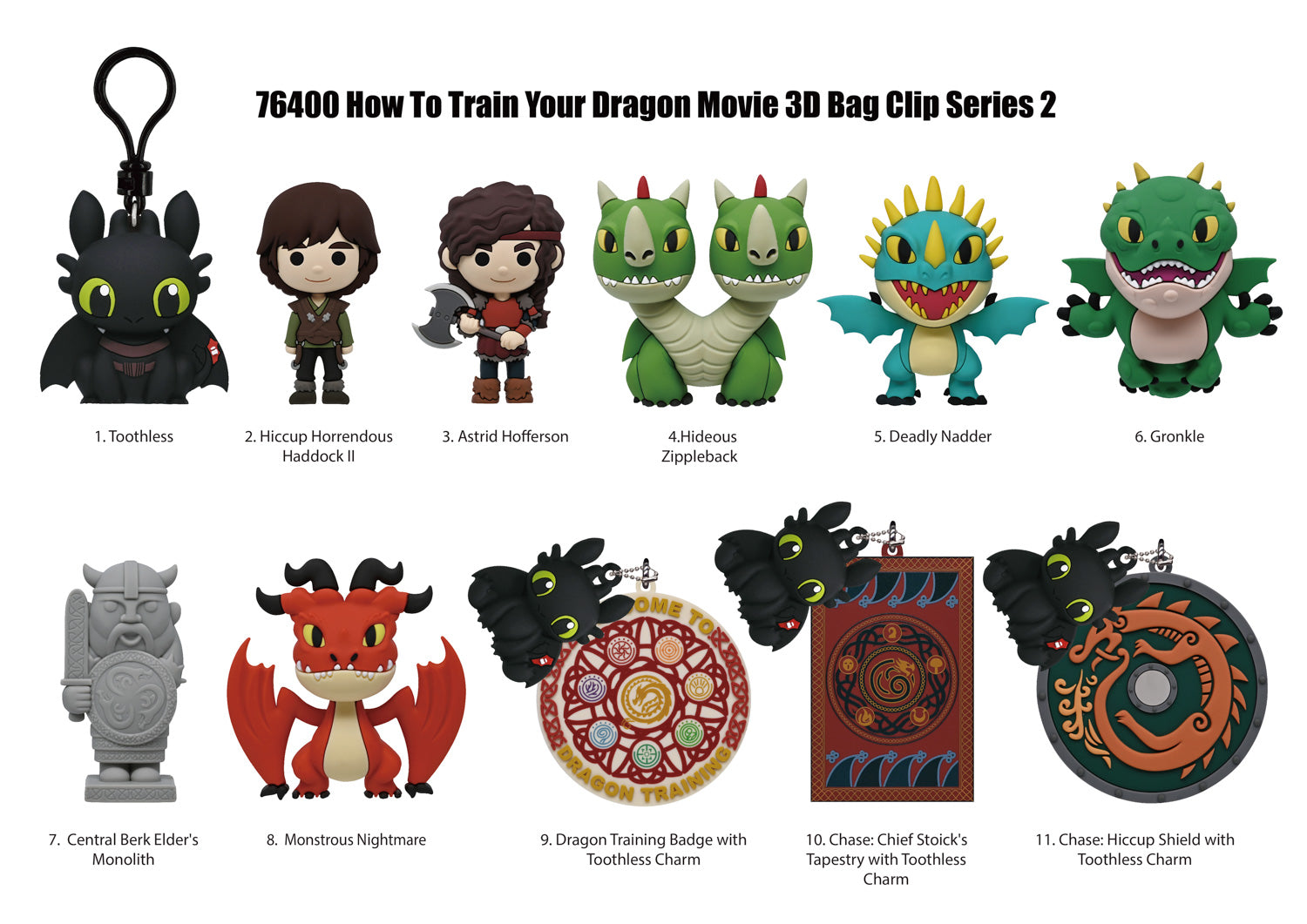 How to Train Your Dragon (Movie) 3D Foam Bag Clip, Series 2, collection lineup showing possible designs