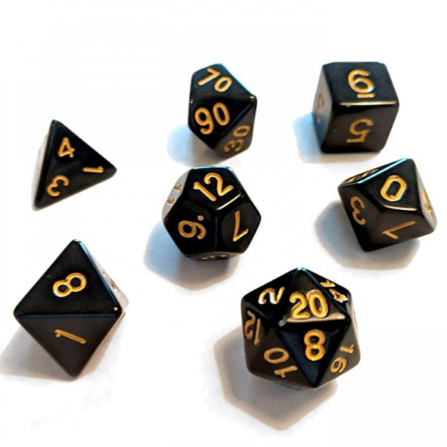 RPG Dice Set (7): Opaque Resin Black with Gold
