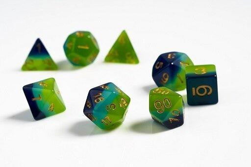 Sirius Dice RPG Dice Set 7 Green, Blue Translucent