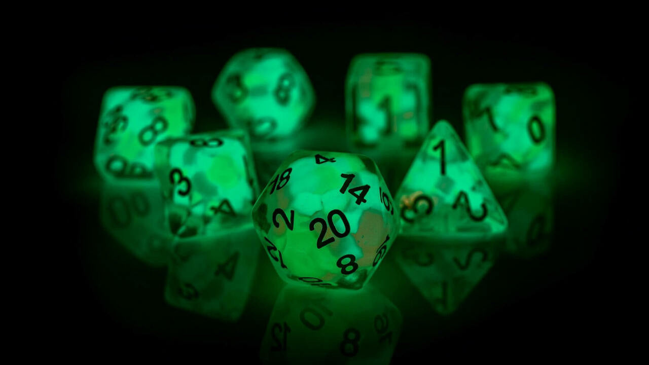 Sirius Dice RPG Dice Set 7 Lucky Charm Glowworm at LionHeart Hobby