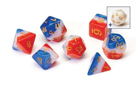 Sirius Dice RPG Dice Set 7 Red, White, and Blue Semi-Transparent Resin