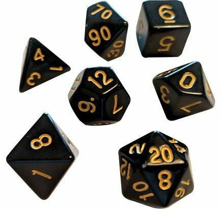 Sirius Dice RPG Dice Set 7 Solid Black, Gold Ink