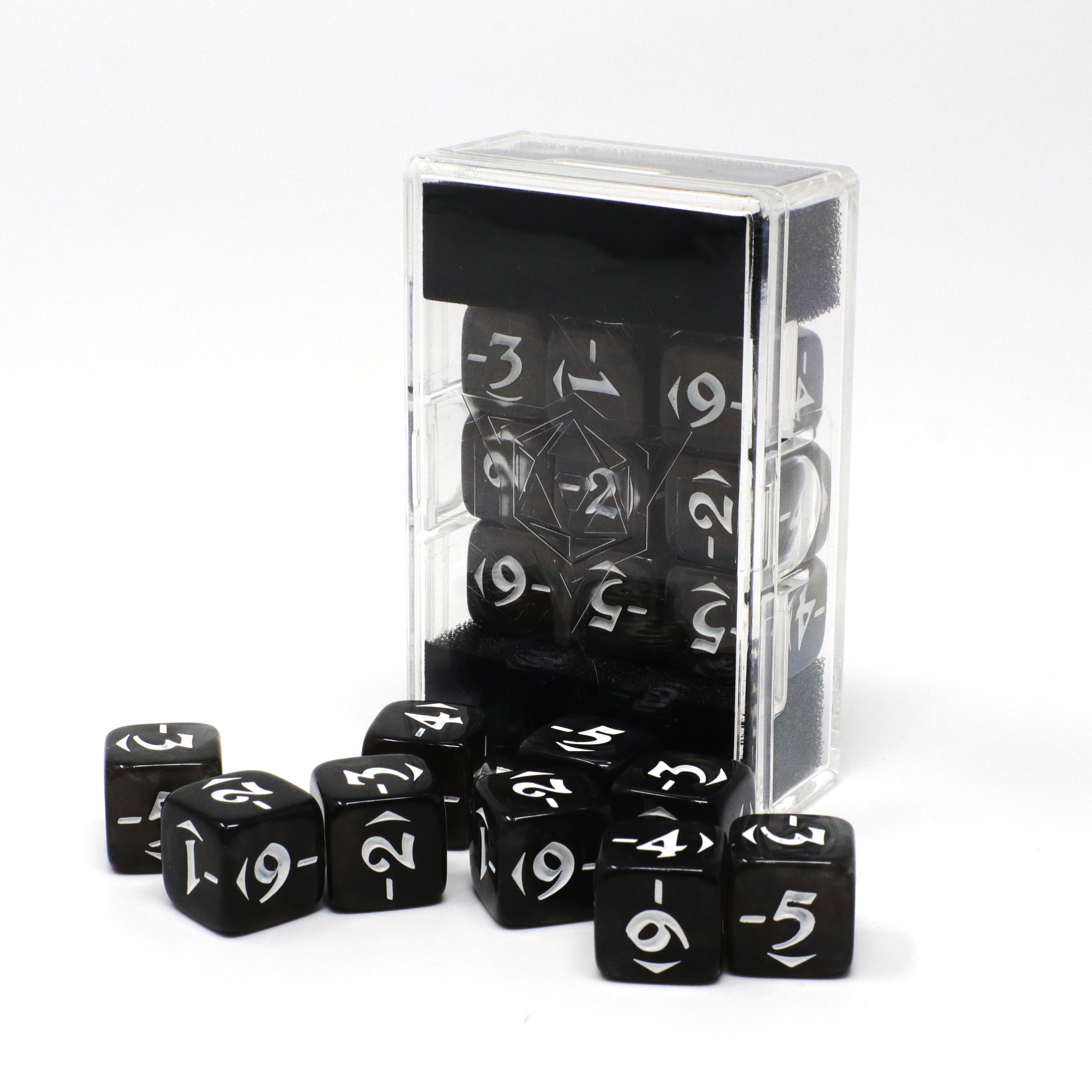 Die Hard Dice Negative Power Pack — nine black spindown counters with white numbers