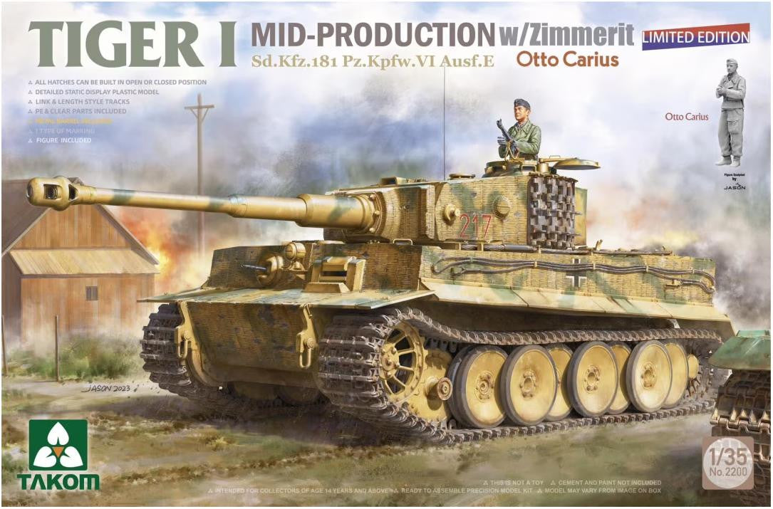 Takom 1/35 Tiger I Mid w/Zimmerit & 1/16 Otto Carius Fig 2200 
