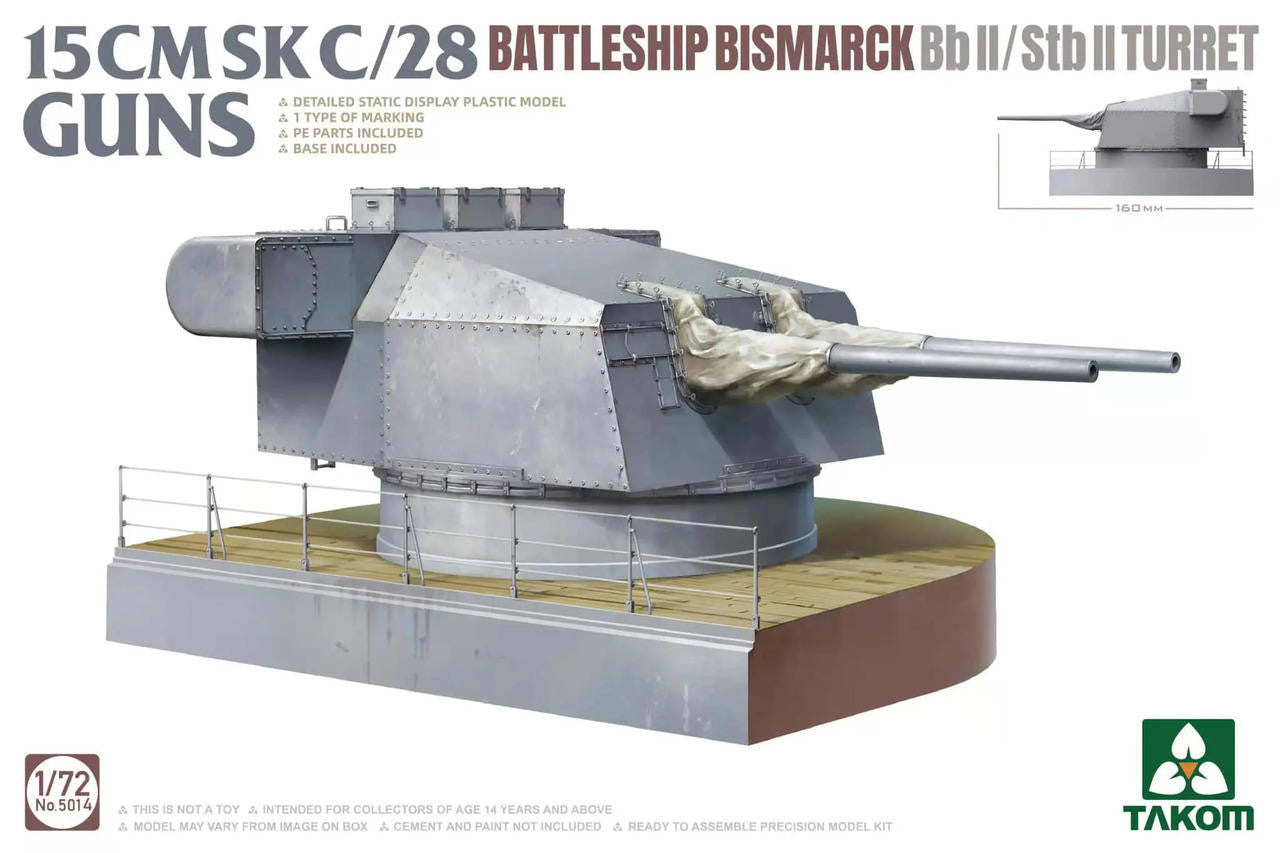 Takom 1/72 Bismarck BbII/StbII Turret 15cm SK C/28 Guns 5014