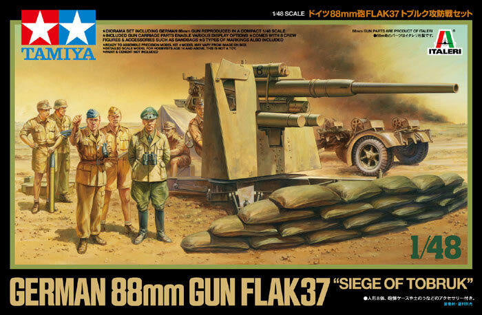 Tamiya 1/48 German 88mm FlaK 37 Gun w/8 Crew Siege of Tobruk 37009