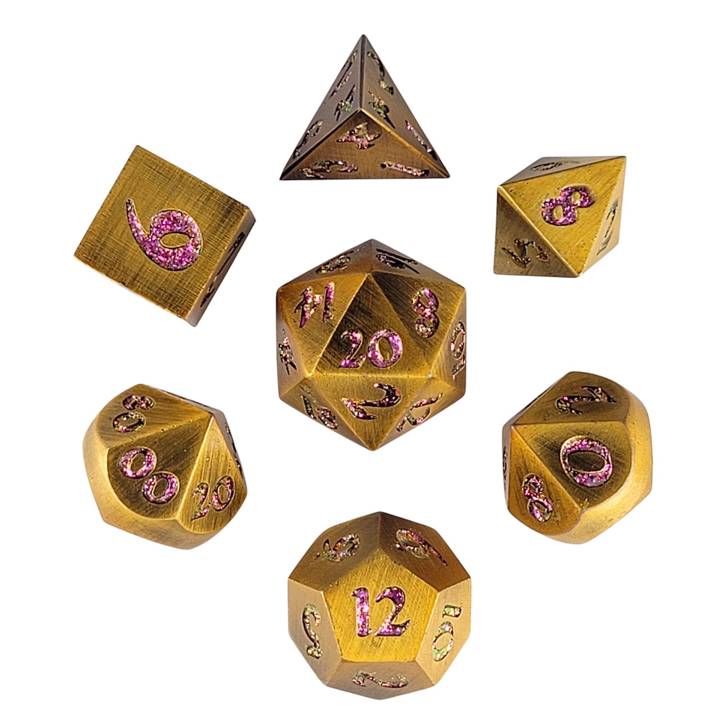 Forged Signature Bronze Purple Glitter Metal RPG Dice Set of 7