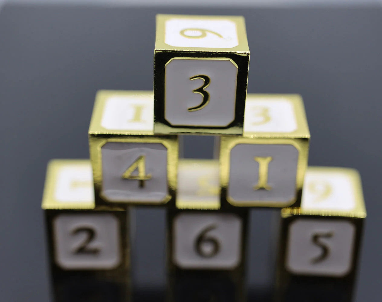 6 piece Metal D6s - White and Gold